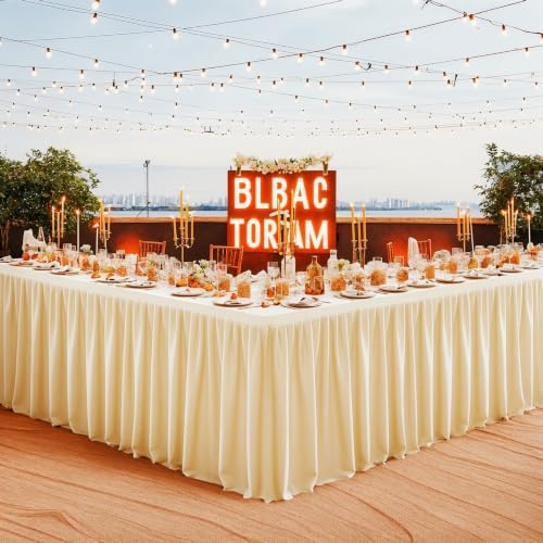 Champagne Polyester Table Cloths for Rectangle 6 Foot Tables, 1 Pack Wrinkle Free Tablecloths Stretchy Banquet Ruffle Fitted Table Cover Desk Skirt for Parties Wedding Birthday Baby Shower - Image 5