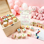 140 Pcs Baby Shower Blocks to Decorate Game Kit Includes Wooden Blocks Markers Game Sign Storage Box for Baby Shower Gender Reveal Activity Party Decorations - Image 6