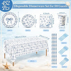 Ceenna 452 Pcs Blue Bow Seashell Plates Napkins Cups Party Supplies for 50 - Image 3