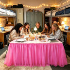 12FT Long Hot Pink Tulle Table Skirt for Rectangle Round Tables 3-Layer Ruffle Desk Teacher Skirt for Back to School Supplies Princess Girls Birthday Party Cake Dessert Classroom Dorm Decor - Image 3