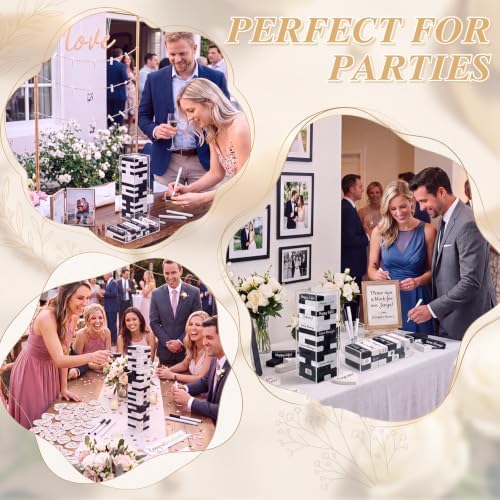 Junkin 79 Pcs Wedding Guest Book Alternative, Black and White Wooden Blocks - Image 4