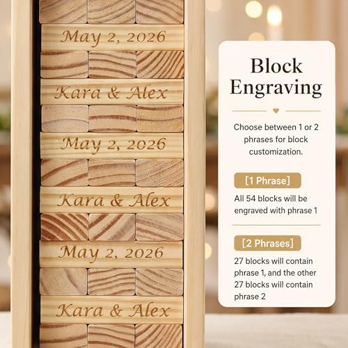 WE Games Personalized Guest Book Alternative, Wooden Memory Keepsake Box, 54 Blocks, Custom Engraved Couple with Tree - Engagement Party, Wedding Shower, Bachelorette Party - Image 4