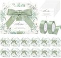 24 Set Green Floral Wedding Welcome Box with Ribbon, Label 9x6x6'' by Unknown