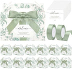 24 Set Green Floral Wedding Welcome Box with Ribbon, Label 9x6x6'' by Unknown