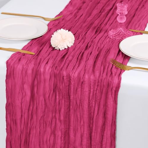 14 Pack Hot Pink Cheesecloth Table Runner 17x108 Inch Semi Sheer Boho Gauze Cheese Cloth Fabric Table Runners, for Wedding Party Baby Shower Birthday Home Decor Garden Farmhouse - Image 7
