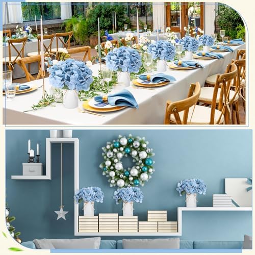 Mimorou 6 Set Floral Table Centerpiece Fake Hydrangea Decor, Dusty Blue - Image 5