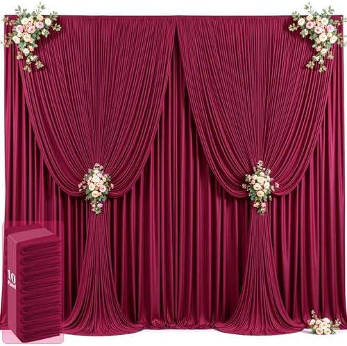 50ft x 12ft Burgundy Backdrop Curtains Wrinkle Free Backdrop Curtain for Wedding Parties Maroon Fabric Backdrops Drapes Back Drop Cloth Bridal Shower Stage Curtains Wedding Decorations for Reception by Tao-GePartyDecorations