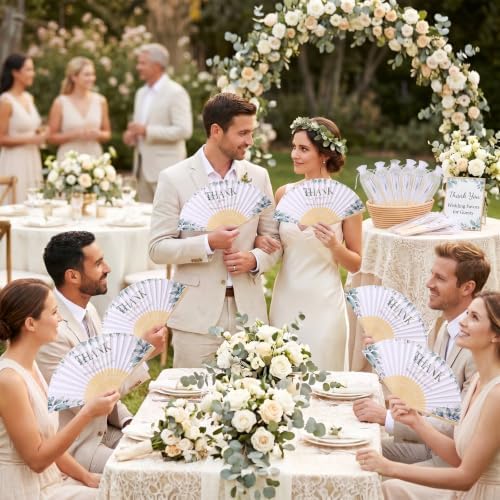 Wenqik 100 Sets Greenery Hand Folding Fans,Wedding Party Favors for Guests - Image 4