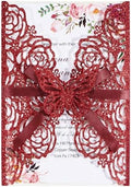 Burgundy Wedding Invitation Laser Cut Invitation Sleeve Personalized Cards by Maffily