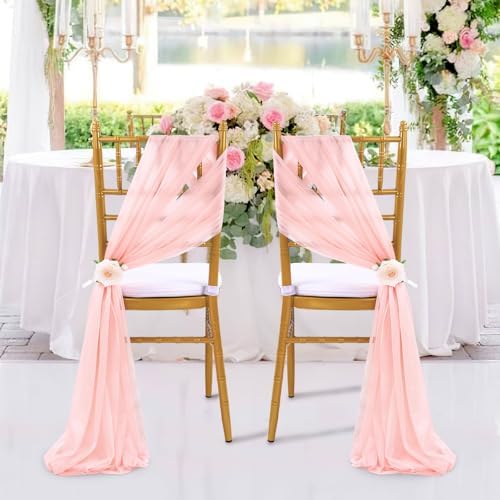 Blush Aisle Chair Sashes 8ft Long 48 Pieces Sheer Chair Cover for Banquet Wedding Aisle Chair Party Hotel Decoration - Image 4