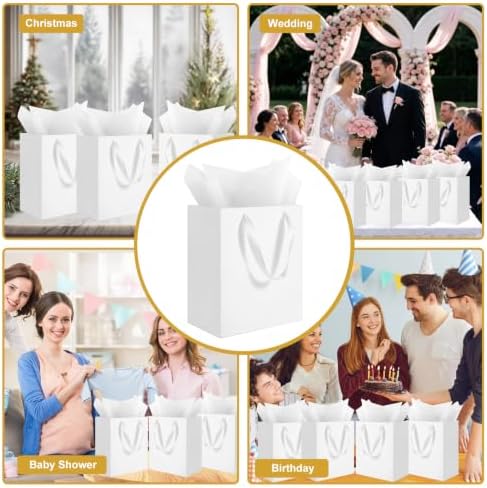 Ethhqu 30 Pack Medium White Gift Bags with Handles & 30 Tissue Papers - Image 5