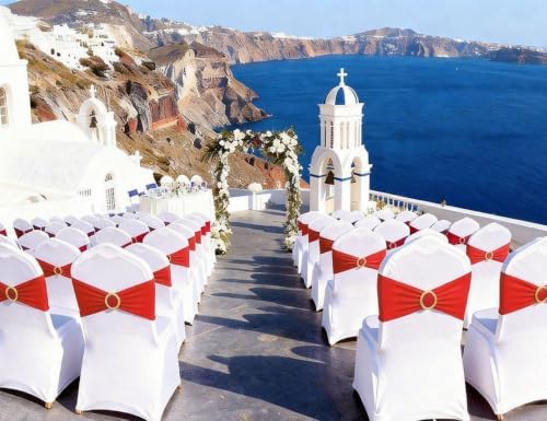 Red Chair Sashes 50 Pack with Gold Buckle Slider, Spandex Red Chair Bands Bows for Folding Chairs Wedding Party Banquet Décor - Image 2