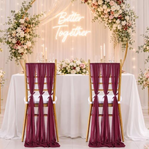 Burgundy Chair Sashes for Wedding: 16 Pieces 8ft Long Sheer Draping Fabric – Christmas Reception Party Hotel Event Chair Decorations - Image 2