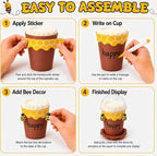 50Sets Bee Honey Jars Party Favors Bulk, Mini Plastic Bee Theme Honey Jar Pots Decoration with Spoon, Trays, 3D Stickers, And Markers for DIY Cupcake Dessert Baby Shower Wedding Party Gift Set - Image 4