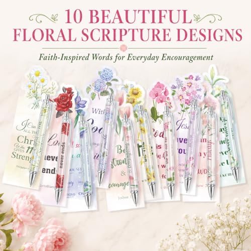 30 Sets Christian Bible Verse Pens Gifts Bulk with Bookmarks Inspirational Scripture Pens Religious Ballpoint Pen with Black Ink Floral Design for Prayers Women Church Gifts (Floral) - Image 6