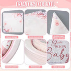 LemonRoad 175 Pcs Pink Sea You Soon Baby Shower Party Supplies Set Under The Sea Party Including Disposable Paper Plates Napkins Cups Spoons Forks Suitable for Beach Weddings Bachelorette - Image 3