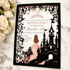 20PCS Castle Pocket Invitations, Quinceanera Invitations with Envelopes, Princess Invitation, Laser Cut quince invites (glitter black) - Image 6