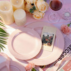 FLOWERCAT 100PCS Pink Plastic Plates - Heavy Duty Pink Party set Disposable serve for 50 guests -10 inch Dinner + 7 inch Dessert/Salad Plates for Easter,Birthday Party,Mother's Day - Image 2