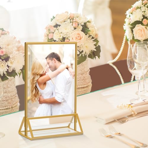 PPH-Sisy Gold Frames 5x7 Acrylic Sign Holder Double Sided Picture Frames for Wedding Table Number Menu Flyer Display for Office Home Party- Pack of 12 - Image 5
