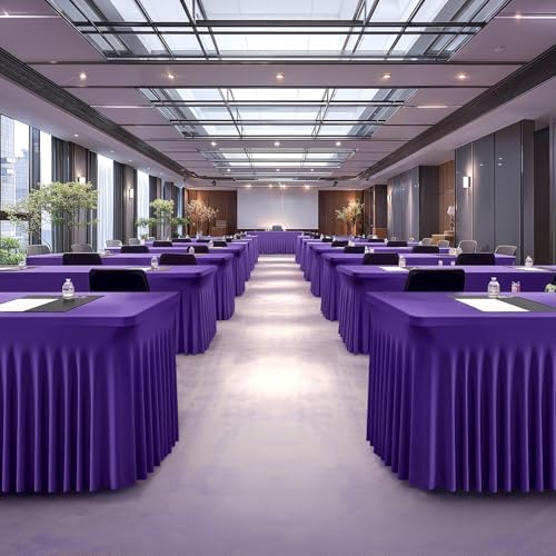 Wish Care 2 Pack Dark Purple Spandex Table Clothes for 4 Foot Rectangle Tables, 4FT Wrinkle Free Fitted Tablecloths Ruffles Design Table Cover for Party, Banquet, Wedding and Events - Image 6