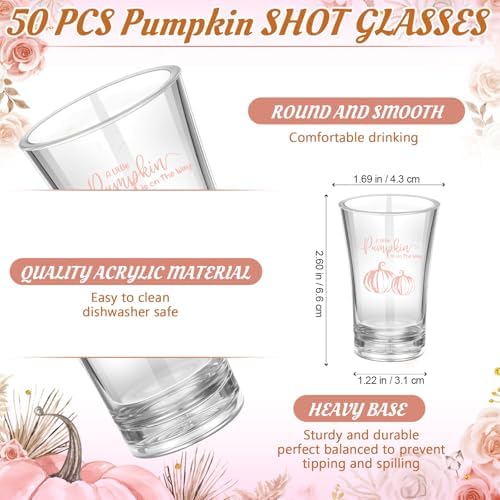 Funnymoom 50 Sets a Little Pumpkin Is on the Way Acrylic Clear Shot Glasses Pink Pumpkin Baby Shower Favors for Guests Souvenir Thank You Tags with Organza Bags for Thanksgiving Party Decorations - Image 2
