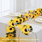 8 Pack Artificial Sunflower Garland Decor, Sunflower Vines Hanging Flowers Garland with Green Leaves, Fake Yellow Floral Vines Room Wedding Party Decoration - Image 2