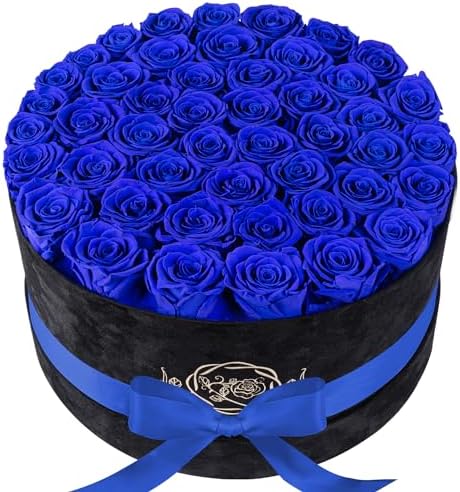 Prifroti 47 Flowers in a Luxury Suede Box, Birthday Gifts for Women, Preserved Flowers, Mothers Day Roses Gift for Mom,Blue by Prifroti
