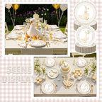 Zhehao 350 Pcs One Silly Goose Birthday Party Tableware Set Beige Bow Scalloped Baby Shower Plates Cup Napkins Forks for Birthday Party Decorations Supplies for 50 Guests - Image 3