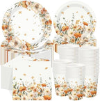 Ziliny Fall Floral Party Decorations, Paper Plates Napkins Cups Serve 50 by Ziliny
