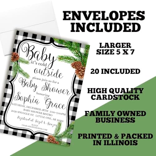Amanda Creation Custom Baby Shower Invites Buffalo Plaid Pinecone Baby Shower Invitation 20 5x7 Personalized Pinecone Buffalo Plaid Invites With Envelopes - Image 6