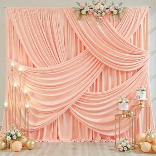 10x10 Peach Backdrop Curtain for Parties Baby Shower Wrinkle Free Peach Photo Curtains Backdrop Drapes Fabric Decoration for Wedding Birthday Party 5ft x 10ft,2 Panels - Image 3