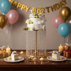 Wedding Cake Stand for Dessert Table 12 Inch Gold Crystal Pendants Metal Cake Stand Serves as A Round Dessert Cupcake Display Plate 16 Inch Tall (Gold) - Image 2