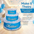 Anderson's Blue & White Personalized Pop-Out Birthday Cake, Life-Size Faux Cake with Script Font, Custom Name, Surprise Reveal Prop for Milestone Parties, Photo Ops, Store or Business Events - Image 2