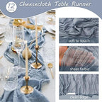 35x157 Inch Dusty Blue Cheesecloth Table Runner Boho Wedding Party Decor - Image 4