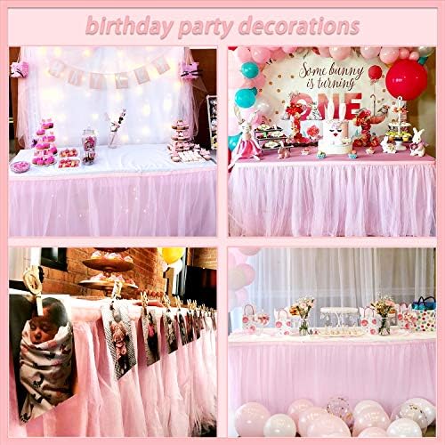 Suppromo 9ft Pink Tulle Table Skirt for Rectangle Tables or Round Tables Tutu Table Cloths for Princess Baby Shower Girl Birthday Party Cake Dessert Decorations(L9(ft)*H 30in, Pink) - Image 3