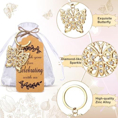 Ecation 40 Set Butterfly Keychains for Guests Wedding Thank You,Gold - Image 3