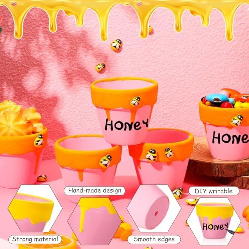 Yungyan 24 Pack Mini Honey Bee Pots with Bee Charms for Cupcake Planter Ceramic Honey Jars for Baby Shower Guests Wedding 1st Birthday Party Favors (Lovely Style) - Image 5