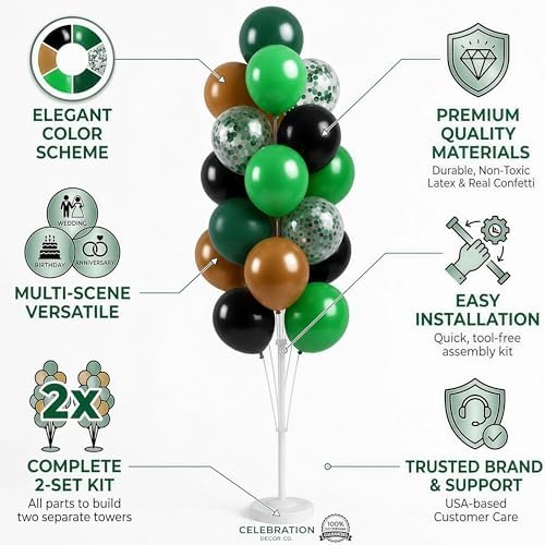 Hiins Green Brown Balloon Stand Kit for Floor and Table with Base for Party Decor - Image 3