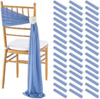 Fanqisi Dusty Blue Chair Sashes 48 Packs 8ft Long Draping Fabric Chair Cover for Ceremony Outdoor Banquet Decorations by Fanqisi