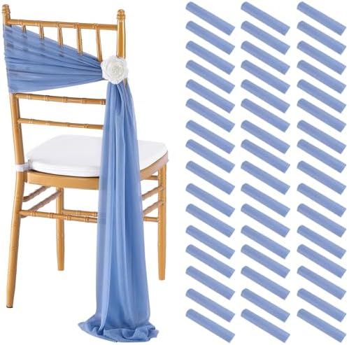 Fanqisi Dusty Blue Chair Sashes 48 Packs 8ft Long Draping Fabric Chair Cover for Ceremony Outdoor Banquet Decorations by Fanqisi