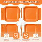 Vyntra 350 Pcs Orange Square Paper Plates and Napkins Set, Serves 50 - Image 3