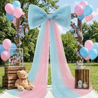 Canlierr Extra Large Pink and Blue Organza Bow Gender Reveal Decorations 39 x 59 Inch Giant Pink Blue Tulle Bow with Tie and Long Ribbon Tails for Wedding Valentines Party Backdrop Room Wall Decor - Image 4