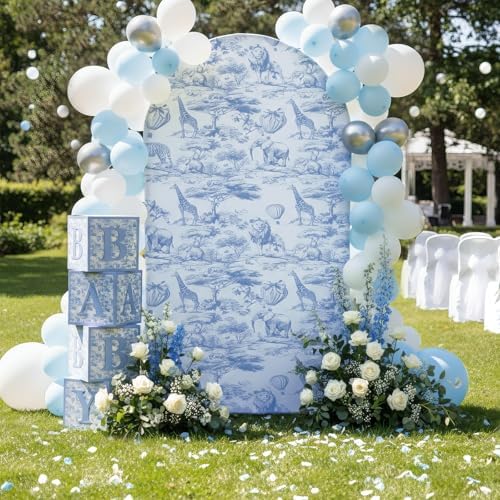 VitalCozy 7.2ft Blue Toile De Jouy Arch Backdrop Cover by VitalCozy