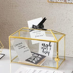 Glass Wedding Card Box with Slot, 12.6 inch Large Clear Card Box Gold Brass Gift Card Storage Box with Lock for Wedding Receptions, Baby Shower, Birthday Party, Bridal Shower by Giadun
