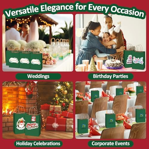 BagDream Small Gift Bags with Handles 5.25x3x8 Inch Forest Green 100Ct Bulk - Image 6