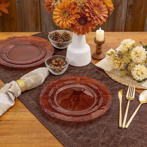 Tinybee 60PCS Amber Plastic Plates - Clear Brown Plastic Plates Disposable - Image 6