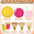 Mimorou 338 Pcs Pink Orange Yellow Plates and Napkins Party Supplies for 48 - Image 3