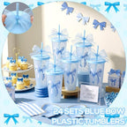 Willinglong 24 Blue Bow Cups with Lid Straw Galentines Party Favor 24 oz - Image 4