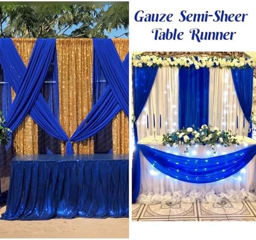 6 Pack 10Ft Royal Blue Chiffon Table Runner 29x120 Inches Sheer Fabric Table Runner Romantic Wedding Runner for Thanksgiving Christmas Bridal Shower Decorations（Royal Blue） - Image 5