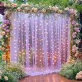 10×10ft Purple Tulle Backdrop Curtain with Lights String for Parties, Sheer Photo Curtain Backdrop Drapes for Wedding Party Photography Backgrounds by WishCare